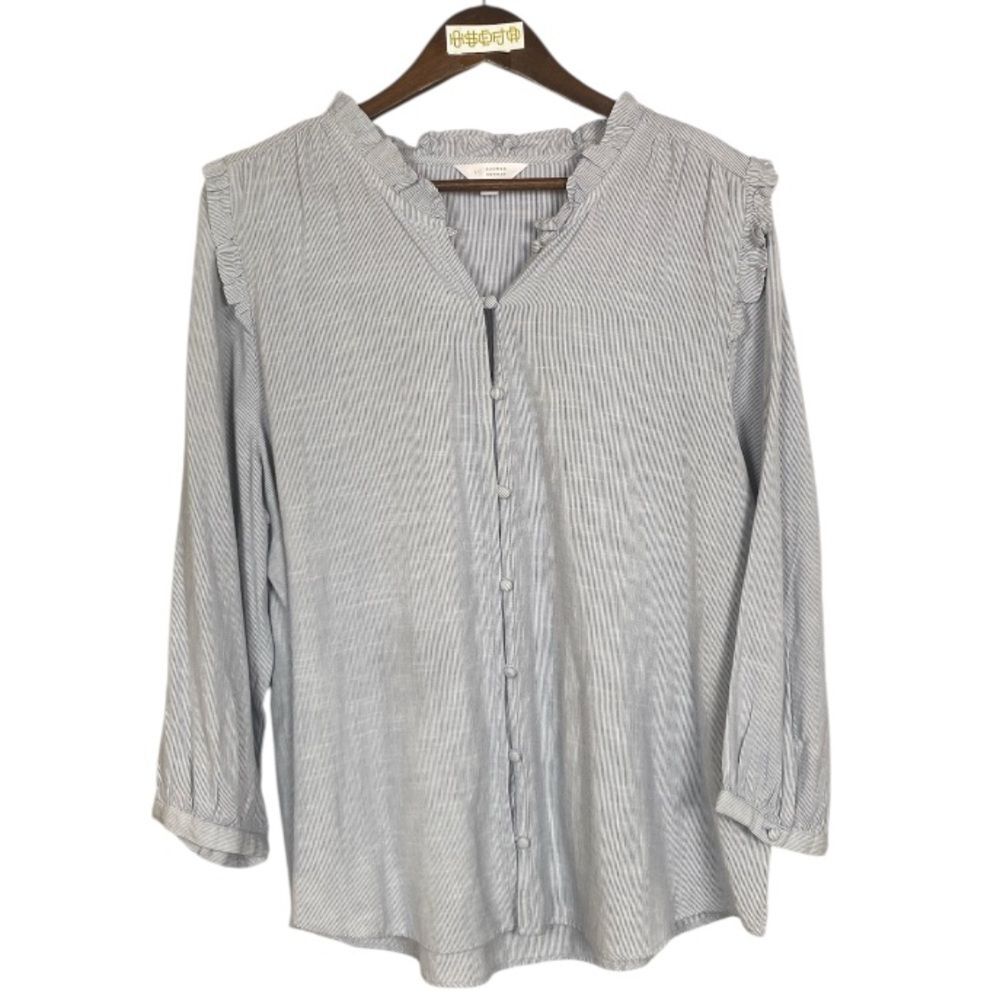 Lauren Conrad LC white light blue Striped Blue Blouse / Wms XXL